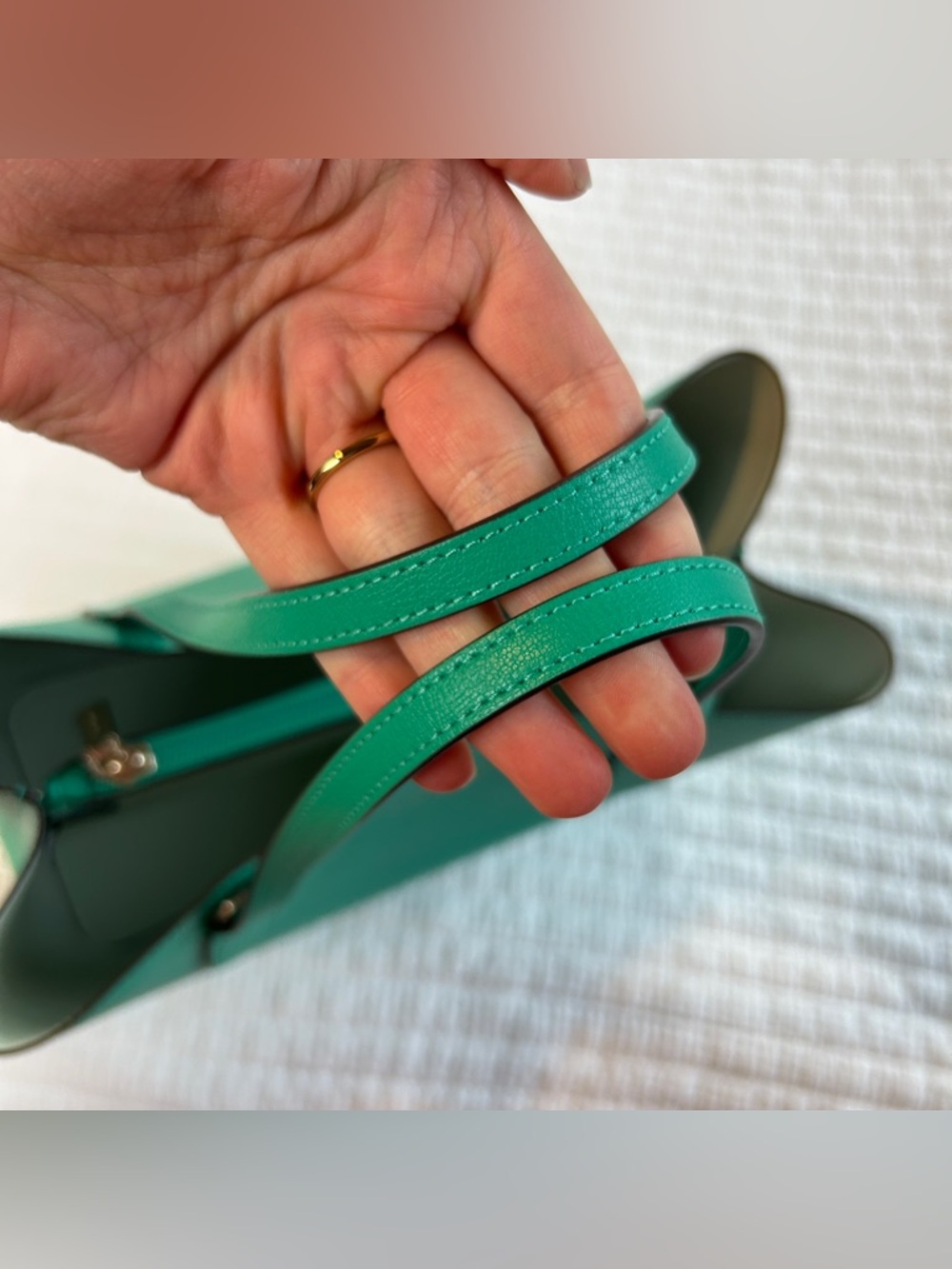 kate spade New York Harper Satchel Green Structured Leather Bag missing strap - Picture 4 of 11